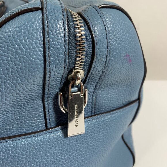 Michael Kors Mercer Duffel Bowling Shoulder Crossbody Bag Denim Blue Leather - Picture 13 of 15